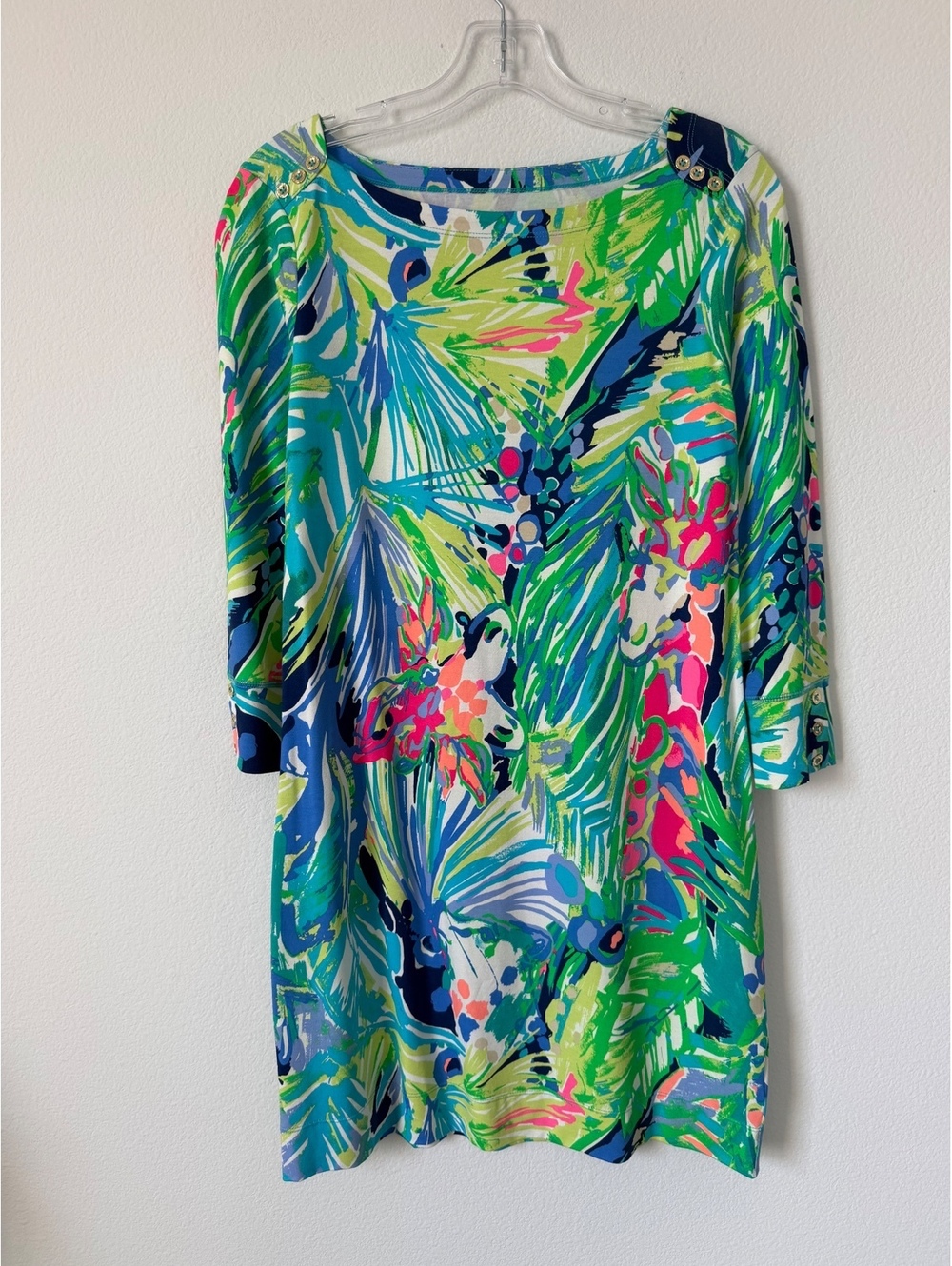 Lilly Pulitzer 3/4 Sleeve Boat Neck Colorful Tropical Print Sophie Dress Size S
